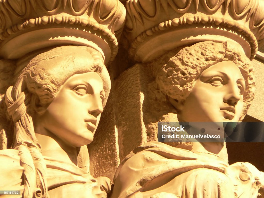 classical beauty two caryatide faces Caryatid Stock Photo