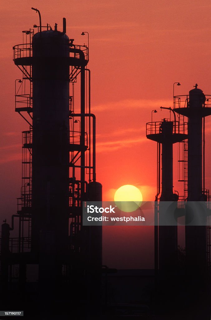 Gas Plant with Sunset  Gas Refinery Stock Photo