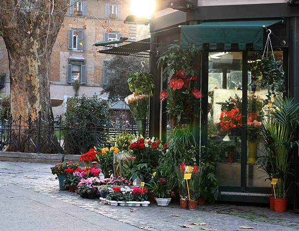 blumenstand in rom - rome flower market store flower stock-fotos und bilder