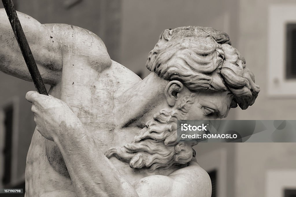 Perfil de Netuno, Piazza Navona, Roma, Itália - Foto de stock de Estátua royalty-free