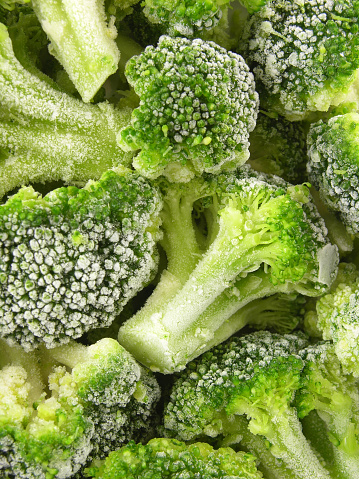 Closeup view of frozen broccoli