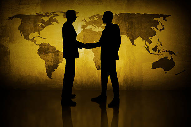 global business - silhouette handshake business customer stock-fotos und bilder