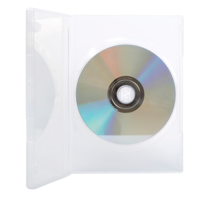 DVD video case wide opened with DVD (isolated with clipping path).