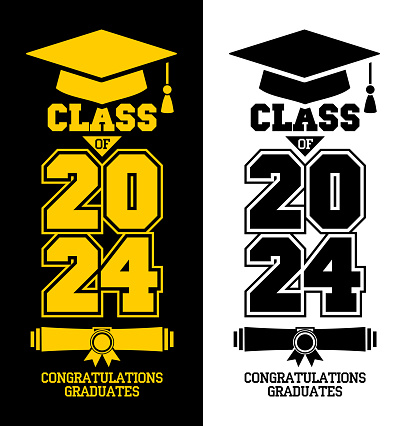 Lettering Class of 2023 for greeting, invitation card. Text for graduation design, congratulation event, T-shirt, party, high school or college graduate. Illustration, vector on transparent and black background