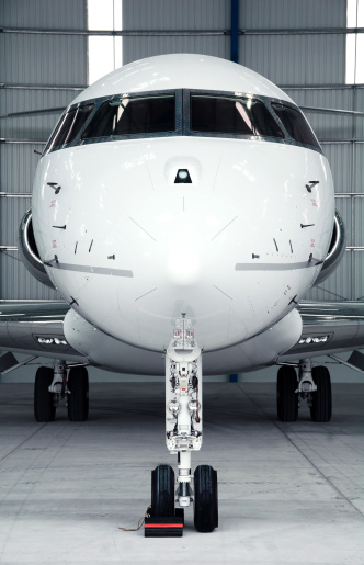 Strong frontal photo of private jet