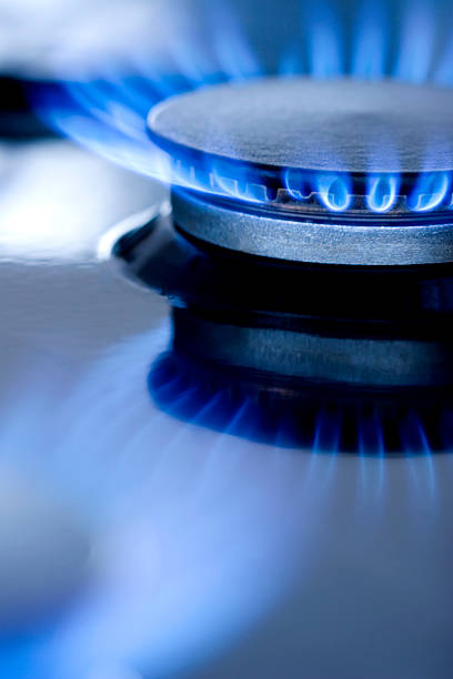 blue flammes de plaques - flame gas natural gas blue photos et images de collection
