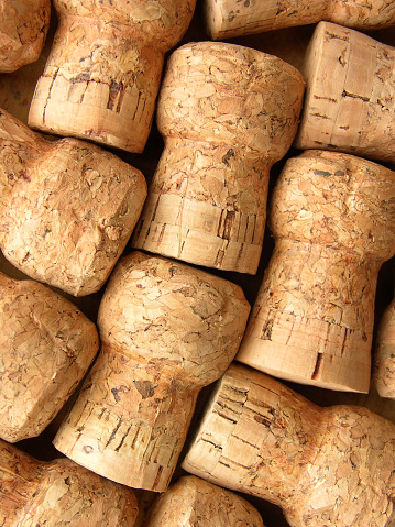 Closeup view of champagne corks