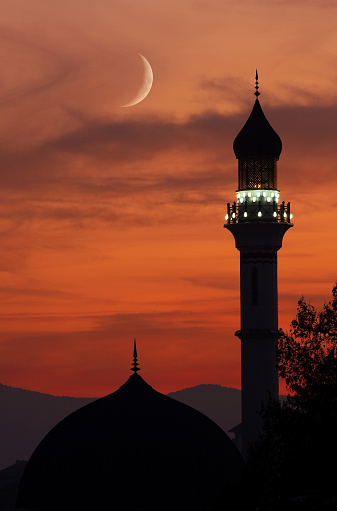 This is a photo of a beautiful mosque in sunset 