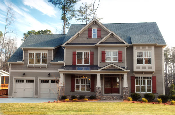 istock A gray accented suburban home with a double garage 157191865
