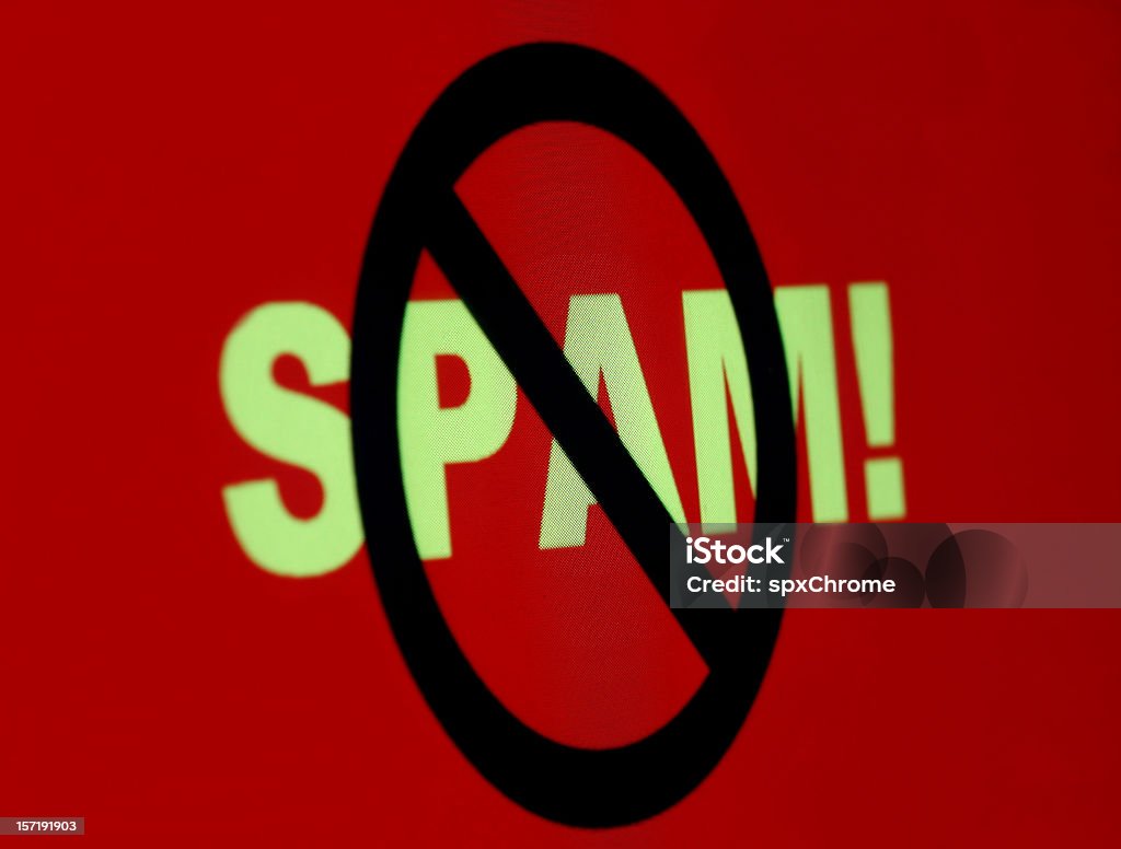 Stop Spam! Photo of a computer screen with the word Spam circled out.  Shallow dof, focus is in the center of the circle. Backgrounds Stock Photo