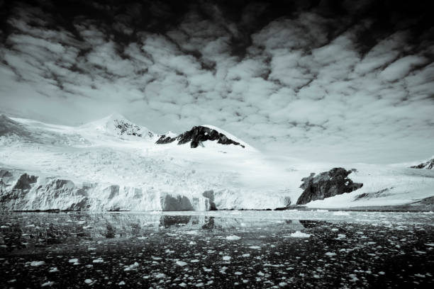 bianco e nero antartide - rough antarctica wintry landscape south pole foto e immagini stock