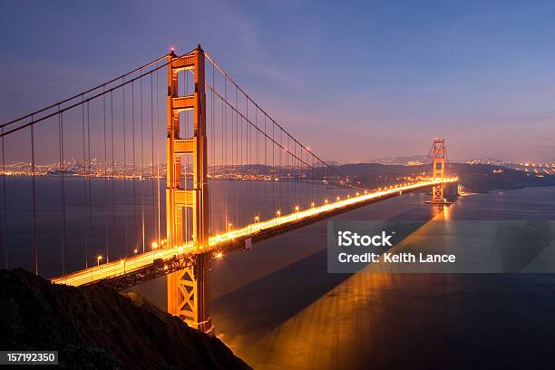 Golden Gate Bridge At Night Stock Photo - Download Image Now - Architecture, Bay of Water, Blue