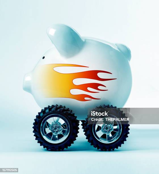 Born To Save Stock Photo - Download Image Now - Piggy Bank, Wheel, Coin Bank