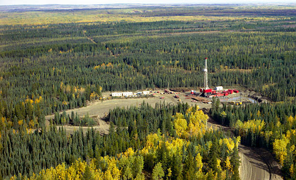 Aerial of Drilling Rig stock photo
