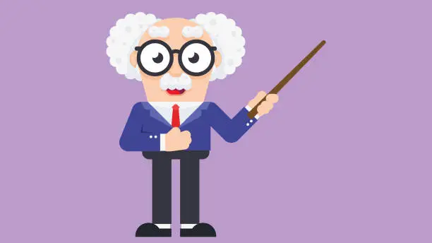 Vector illustration of Professor in a suit holding pointer stick.