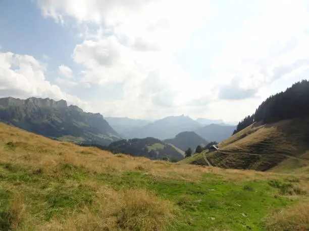 Photo of Swiss countryside alpine view