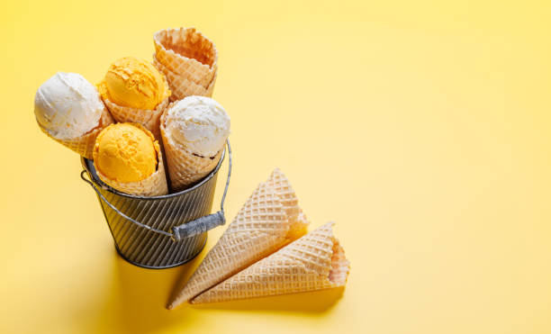 istock Lemon ice cream in delightful waffle cones 1571928787
