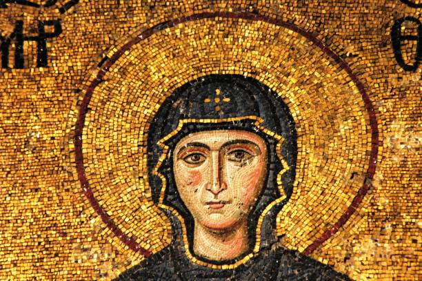 Mosaic of Virgin Mary found in the old church of Hagia Sophia in Istanbul, Turkey.  Constructed during Byzantine era.