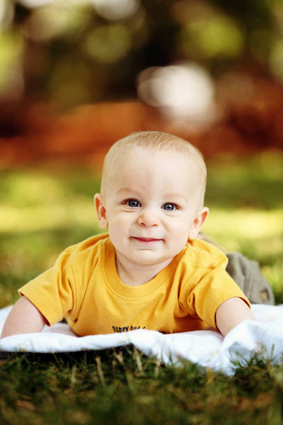 istock Baby Lying on Blanket Vertical Portrait 157193100