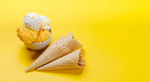 Assorted ice cream flavours and delightful waffle cones