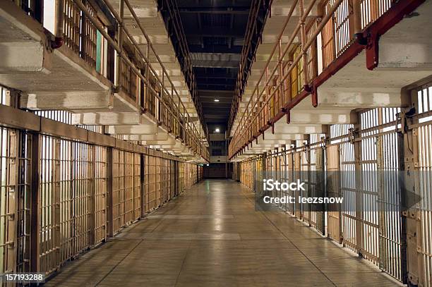 Inside Alcatraz Prison Row Of Bars And Cells Stock Photo - Download Image Now - Prison, Alcatraz Island, Prison Bars
