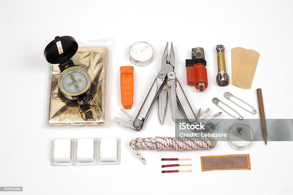 Contents Of A Survival Kit On Display Stock Photo - Download Image Now -  First Aid Kit, Emergency Sign, Survival - iStock