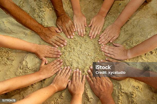 Circle Mandala Of 12 Diverse Hands Stock Photo - Download Image Now - Circle, Mandala, Sand