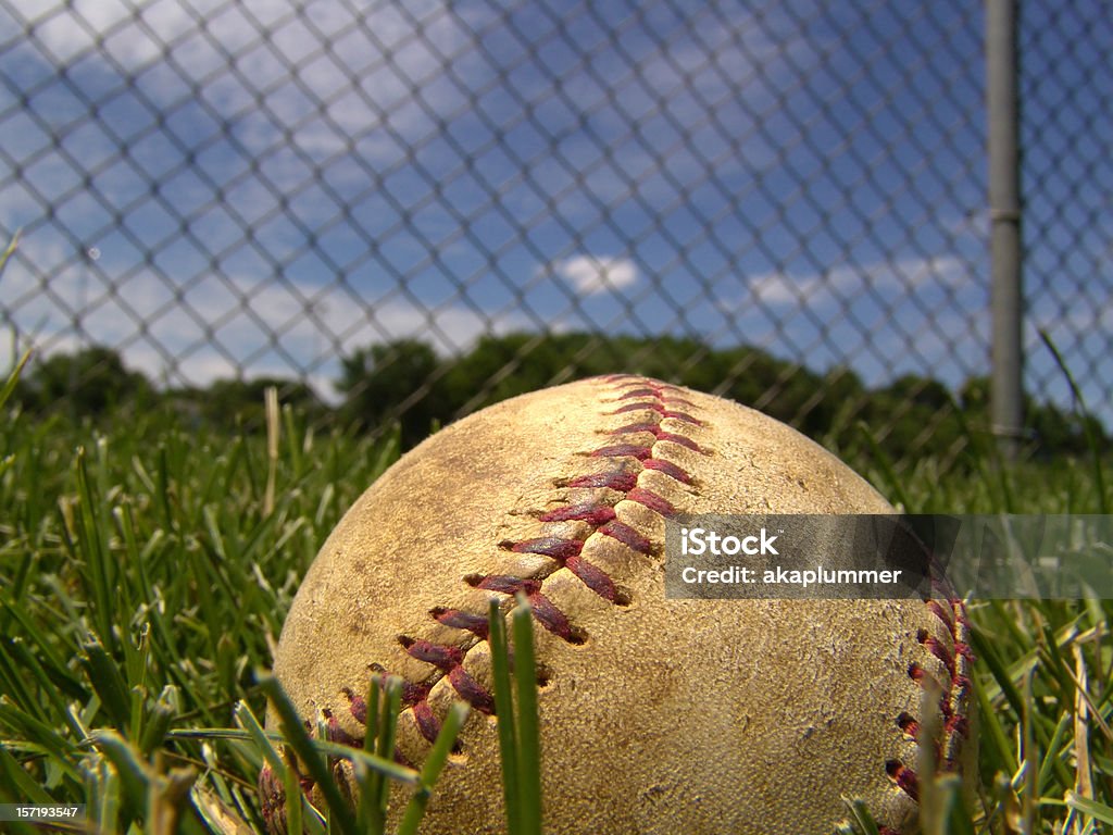 Le baseball à l'extérieur du parc se trouve derrière la clôture - Photo de Activité de loisirs libre de droits