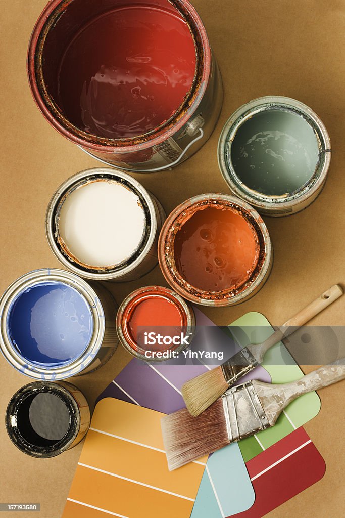Farbe-Dosen für zu Hause dekorieren, Dekor mit Gemälde Farbmuster - Lizenzfrei Farbdose Stock-Foto