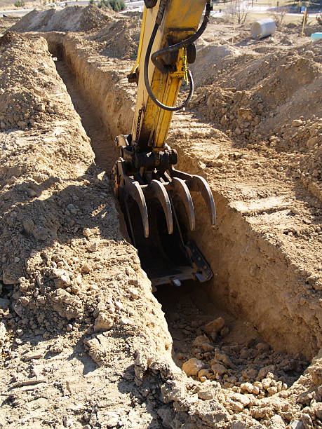 Caution Open Pipe Trench stock photo