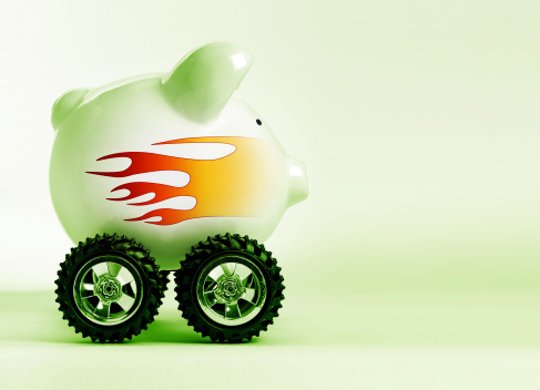 a piggy bank with wheels, your savings are moving fast!