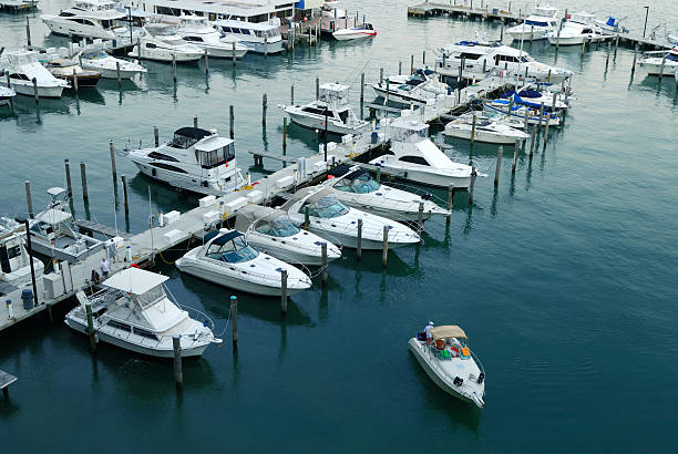 miami marina view of a miami marina, beside the venetian causeway moored photos stock pictures, royalty-free photos & images