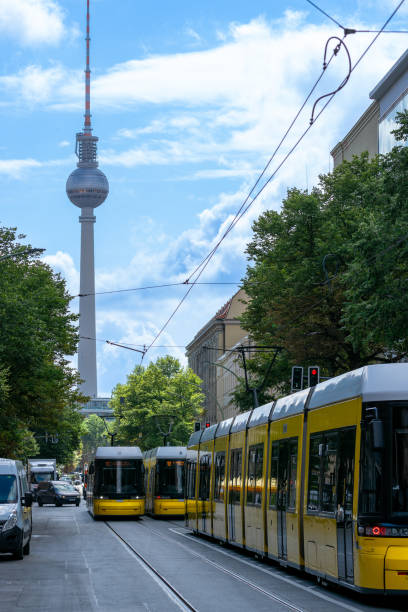 istock Berlin tram against communications tower on city street 1571939900
