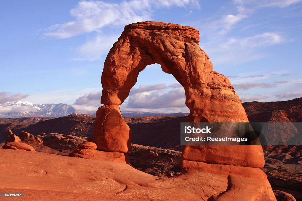 Iconic stone arch in the Utah Arches National Park Red Sunset at Delicate Arch in Arches National Park, Utah. Utah Stock Photo