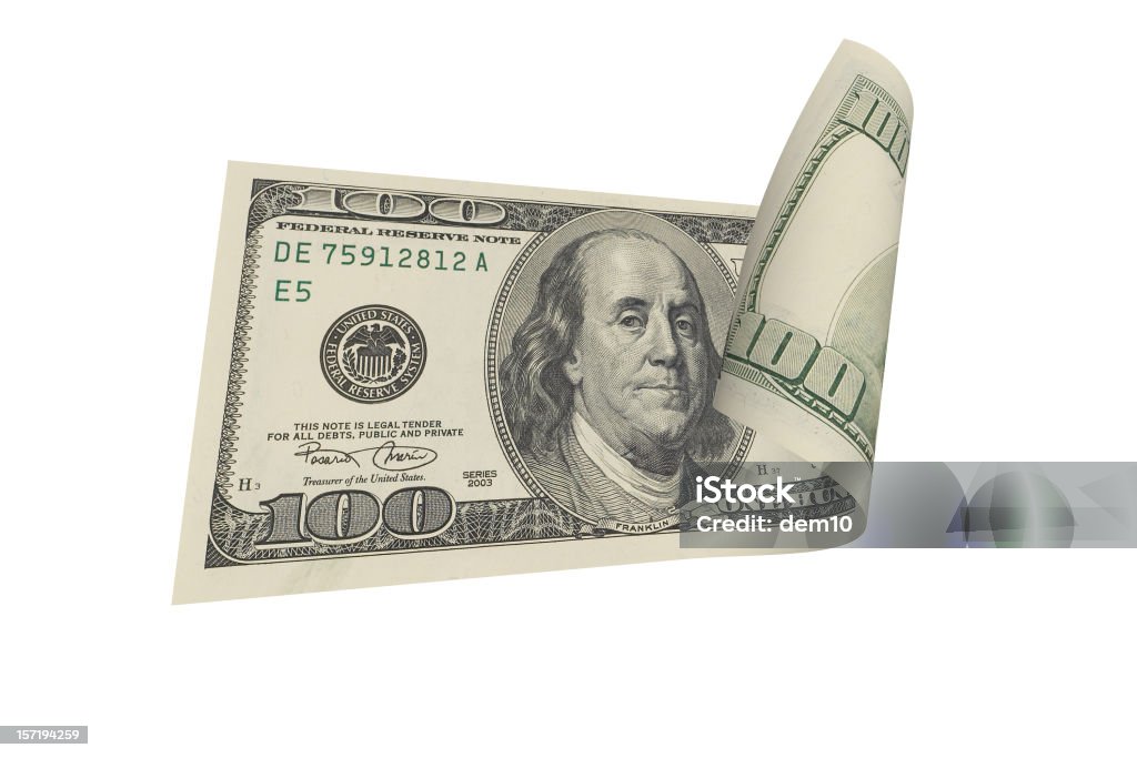 One Hundred Dollar Bill (isolated)  American One Hundred Dollar Bill Stock Photo