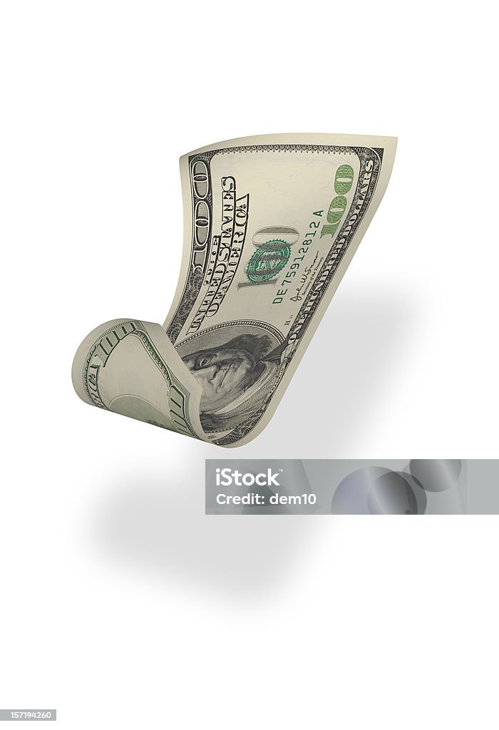 Nota de cem dólares (isolado - Foto de stock de Caindo royalty-free
