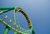 Spiral loop of a green steel roller coaster