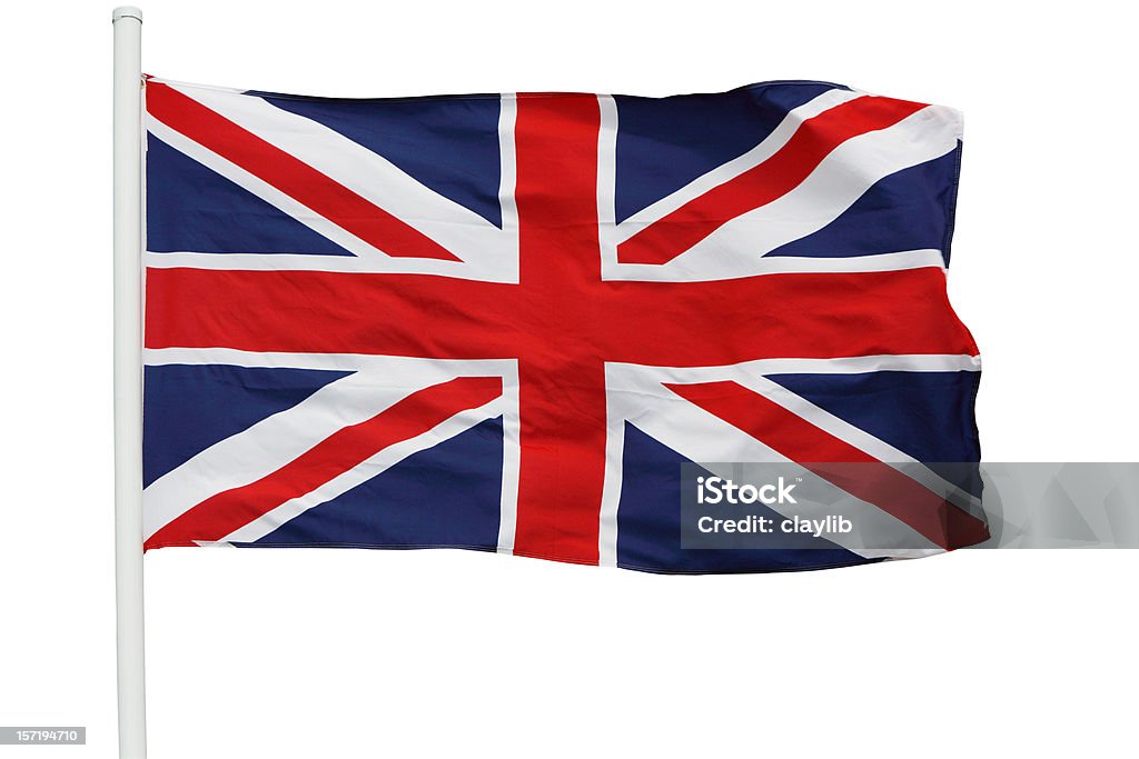 Britische Flagge winken auf Stab Mit clipping path - Lizenzfrei Britische Flagge Stock-Foto