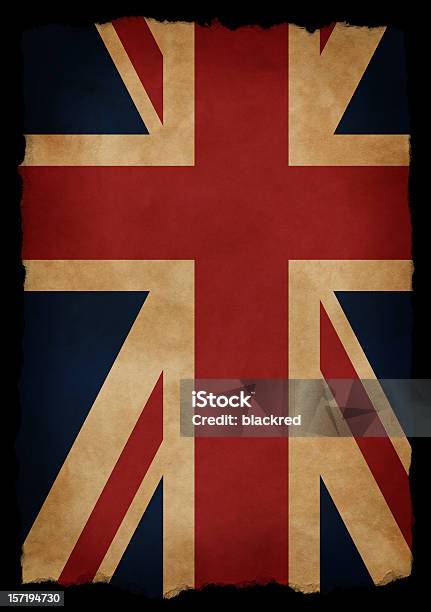 Bandera De Reino Unido Foto de stock y más banco de imágenes de Bandera del Reino Unido - Bandera del Reino Unido, Fondo negro, Anticuado
