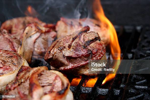 Charbroiled Bacon Wrapped Filets Stock Photo - Download Image Now - Barbecue - Meal, Barbecue Grill, Beef