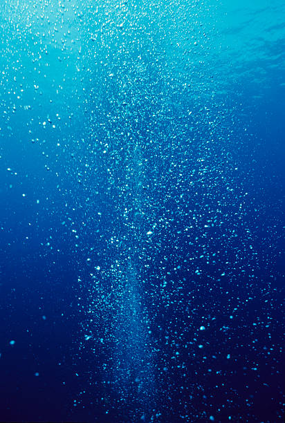 Ocean view of hundreds up bubbles rising to surface stock photo