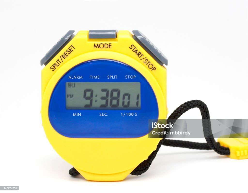 Modern yellow sport stop-watch Modern sport stop-watch isolated on white.  Cut Out Stock Photo