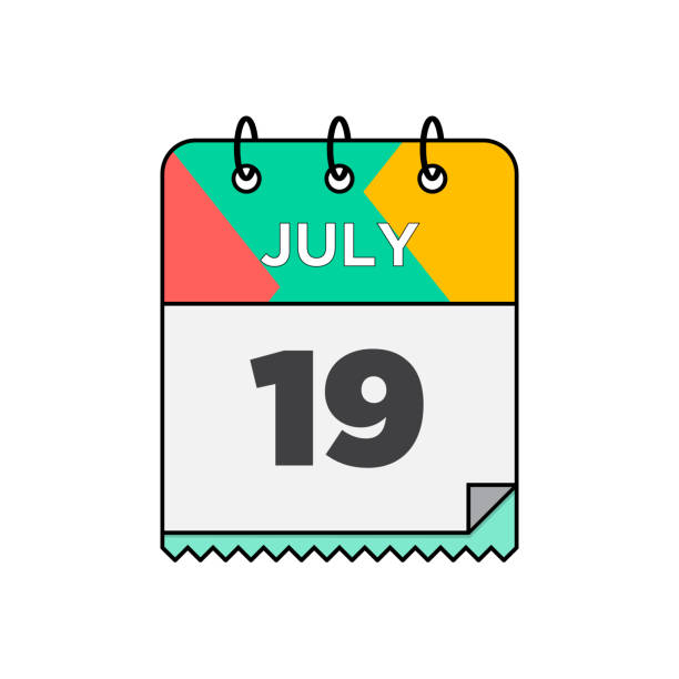 ilustrações, clipart, desenhos animados e ícones de julho - ícone do calendário diário na ilustração stock do estilo do projeto plano - 12 18 months illustrations