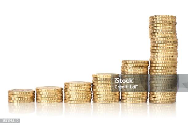 Golden Coins Raising Chart Stock Photo - Download Image Now - Coin, Stack, European Union Currency