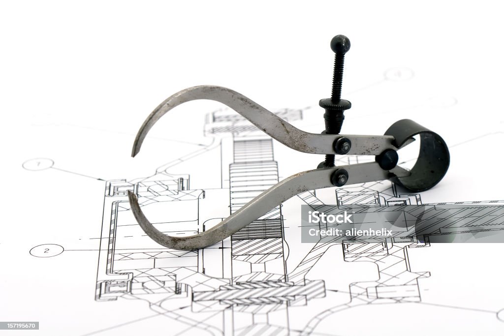 Dessin d'ingénierie - Photo de Compas de calibrage libre de droits