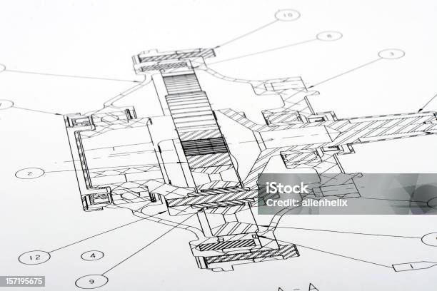 Technische Zeichnung Stockfoto und mehr Bilder von Technologie - Technologie, Maschinenteil - Hergestellter Gegenstand, Ausrüstung und Geräte