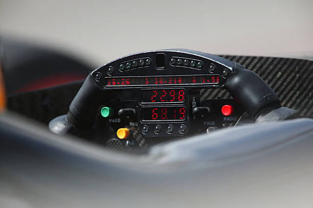 Racing car steering wheel closeup. Champ car racing car shot at the long beach grand prix. Canon 1ds with 400mm lens