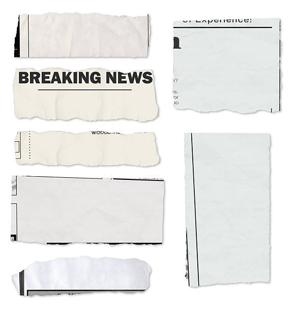 "Populated" newspaper tears A variety of newspaper tears on white with drop shadows. Each one has a slightly different texture and color to look realistic. torn stock pictures, royalty-free photos & images