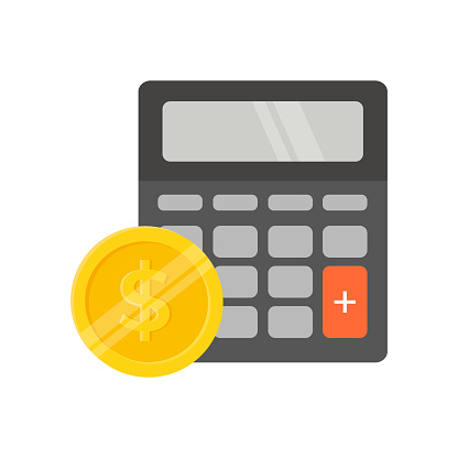 Calculator and golden dollar flat vector illustration