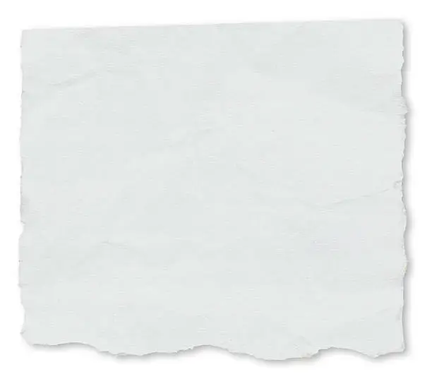 A blank, individual newspaper tear isolated on a white background, with drop shadow.